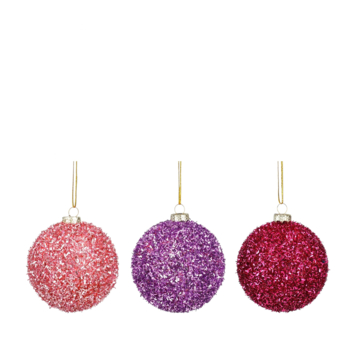 Kerstbal mix kunststof glitter roze lila fuchsia Ø 8 cm per stuk