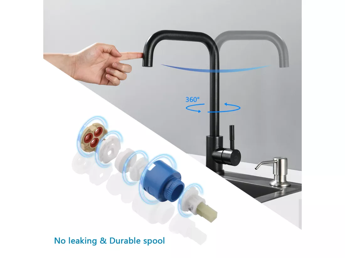 Cecipa MAX Evier 1 Bac en Quartz et Résine Noir 45x45cm Evier à Encastrer + Mitigeur de Cuisine en Inox Noir étoilé