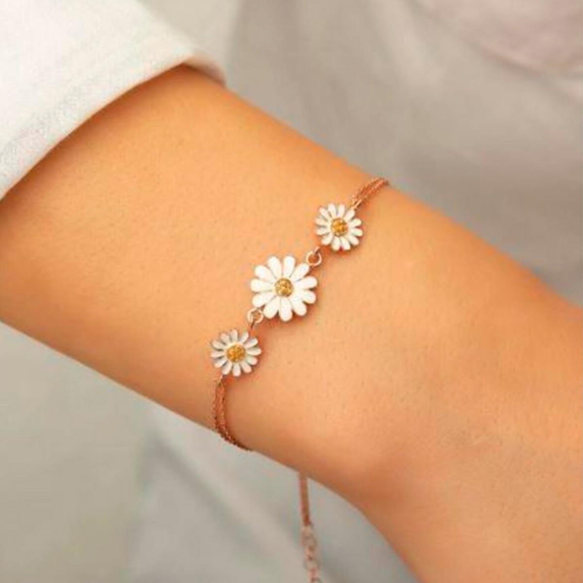 Bracelet fleurs - Argent 925/000 plaqué or rose & cristaux