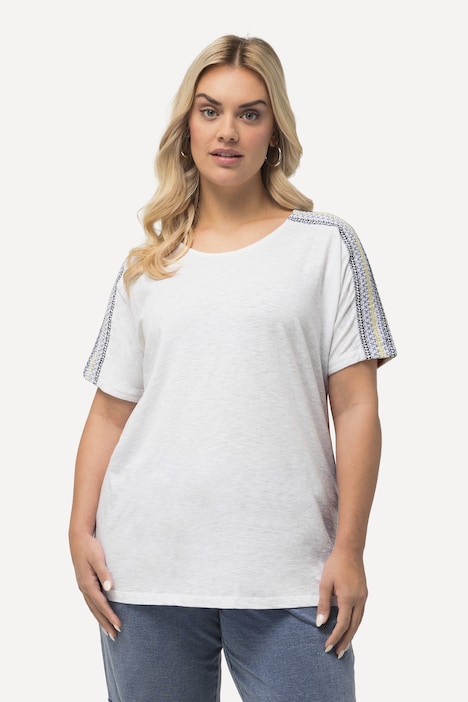 T-Shirt, Stickerei, Smok-Schultern, Rundhals, Halbarm