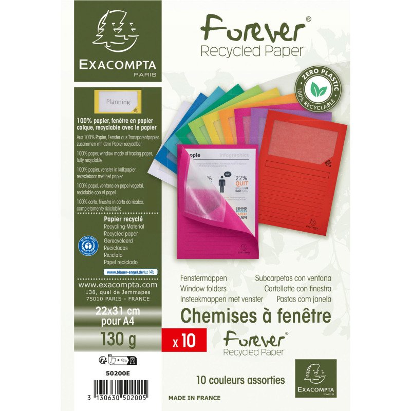 Chemises coin papier avec fenêtre Forever Exacompta - Paquet de 10