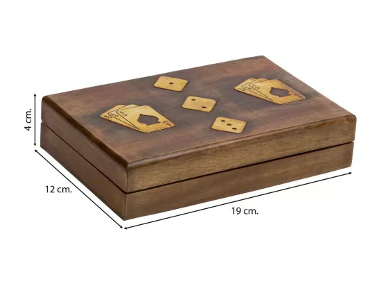 Jeu de cartes et dés avec boîte en bois 19x12x4h