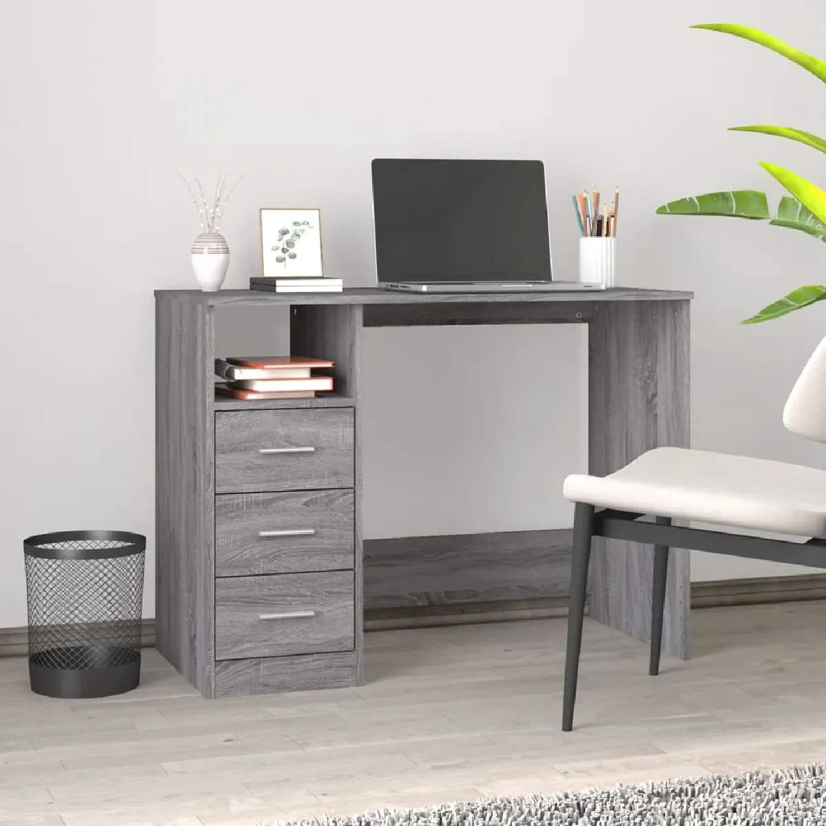 vidaXL Bureau avec tiroirs - Sonoma Gris