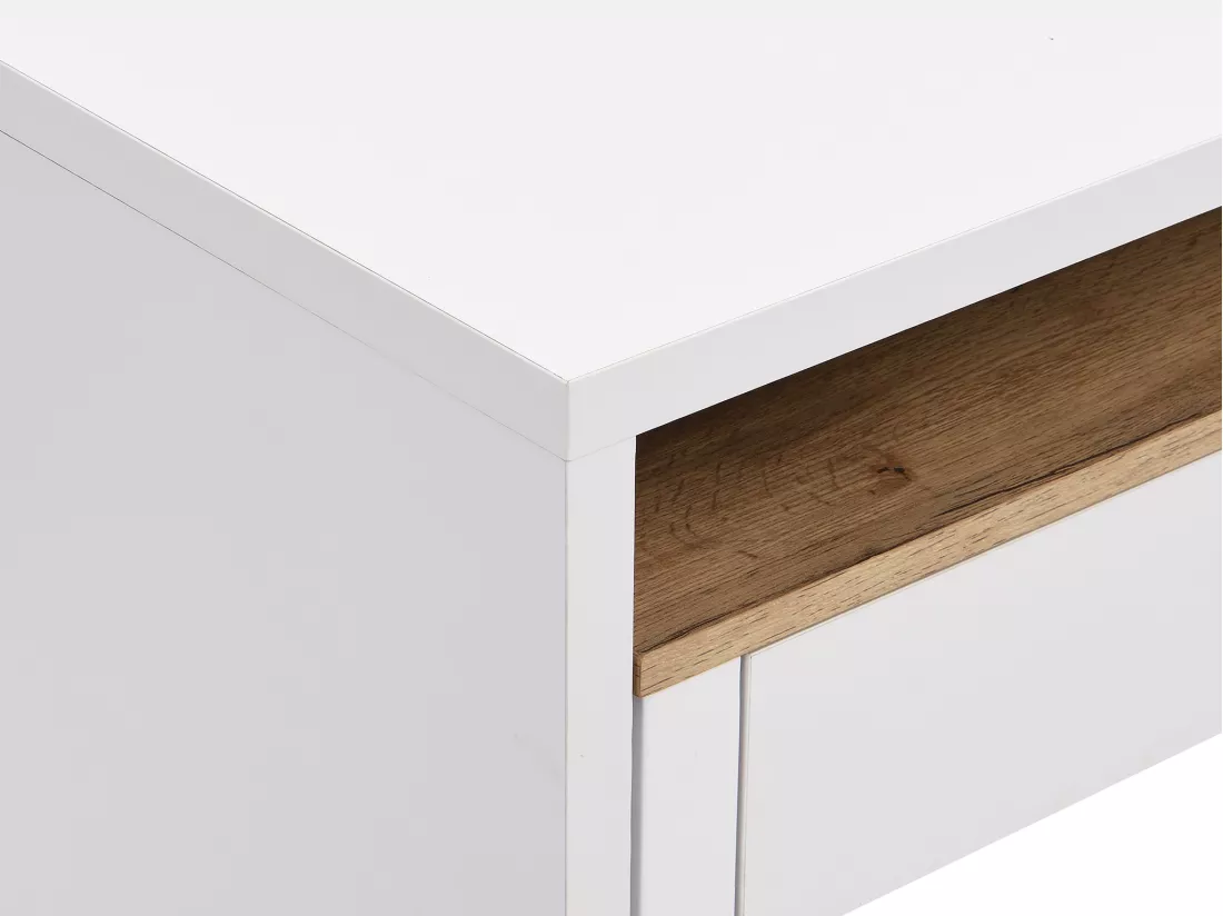Bureau console extensible avec 2 tiroirs - Blanc et naturel - LOAVIA