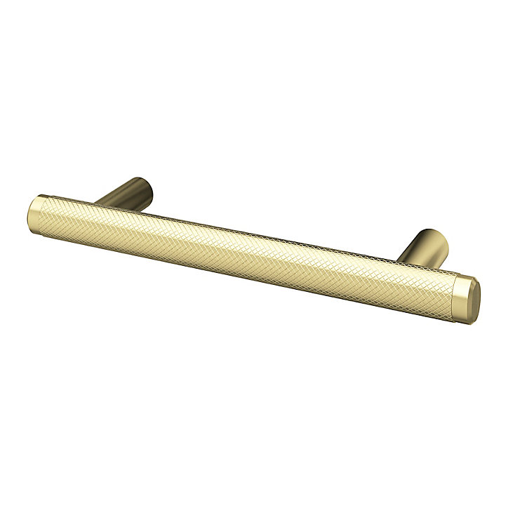 Poignée de meuble en T GoodHome Irus acier effet laiton satin doré l.136mm x l.12mm x H. 35mm entraxe 96mm
