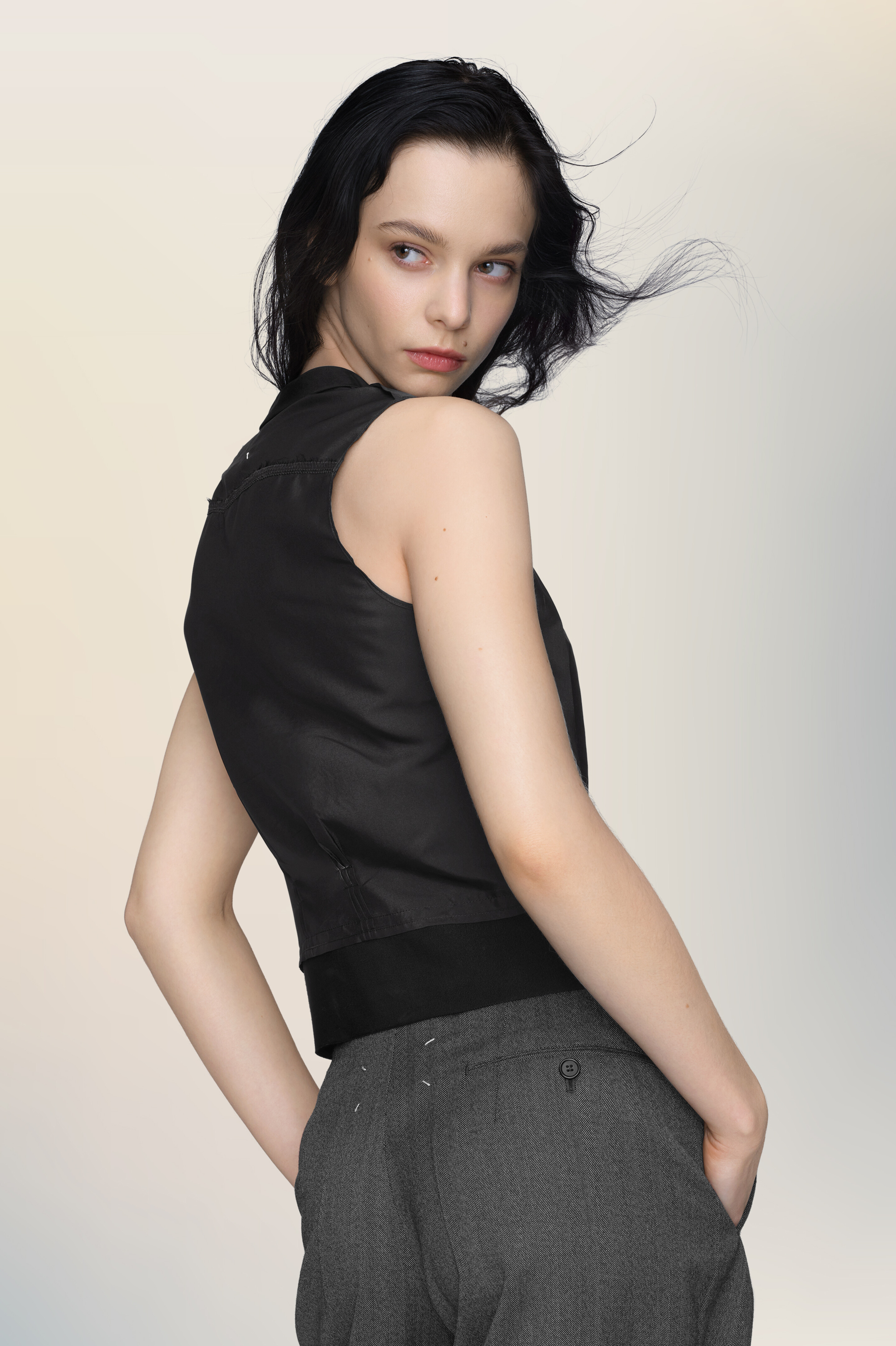 Haut en soie noir pour femme Noir