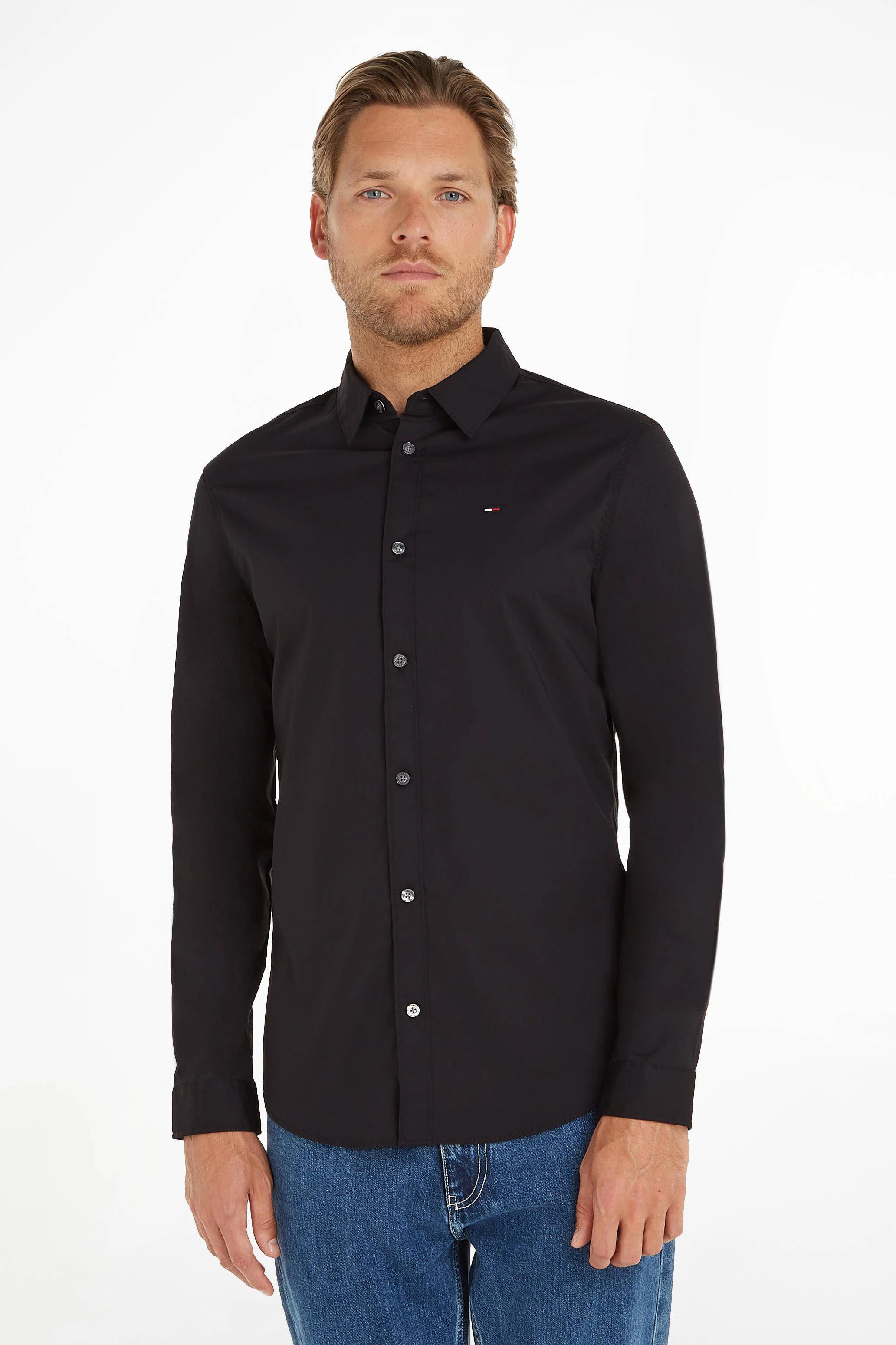 Tommy Jeans slim fit overhemd met katoen zwart