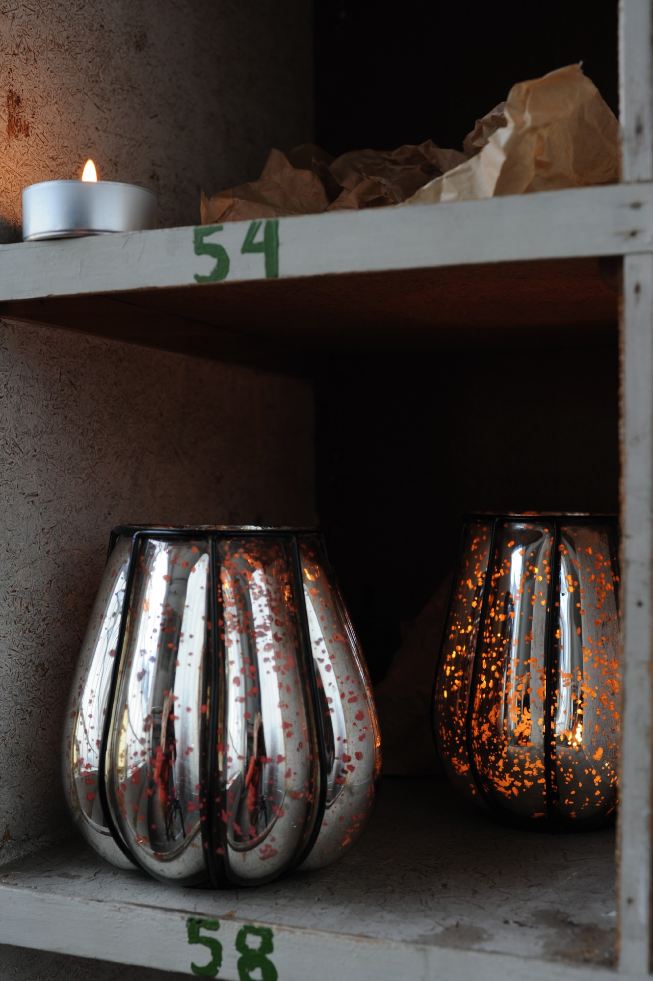 Windlicht 'Citrouille' mit Metallrahmen S, silber, Ø 14 cm, H 17 cm von fischer's lagerhaus