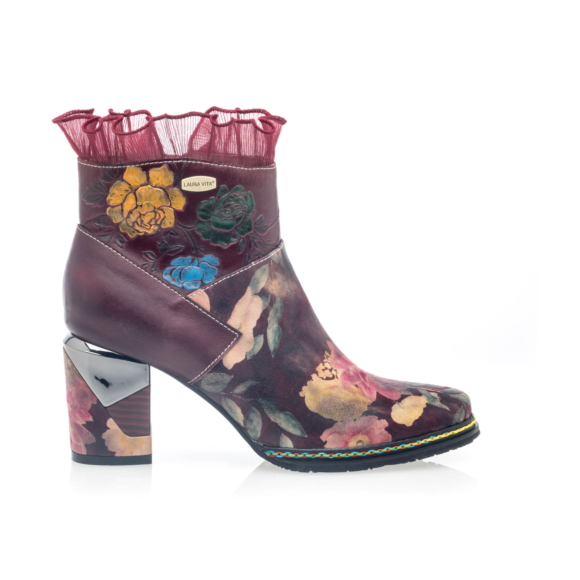Bottines à talon Femme en cuir bordeaux