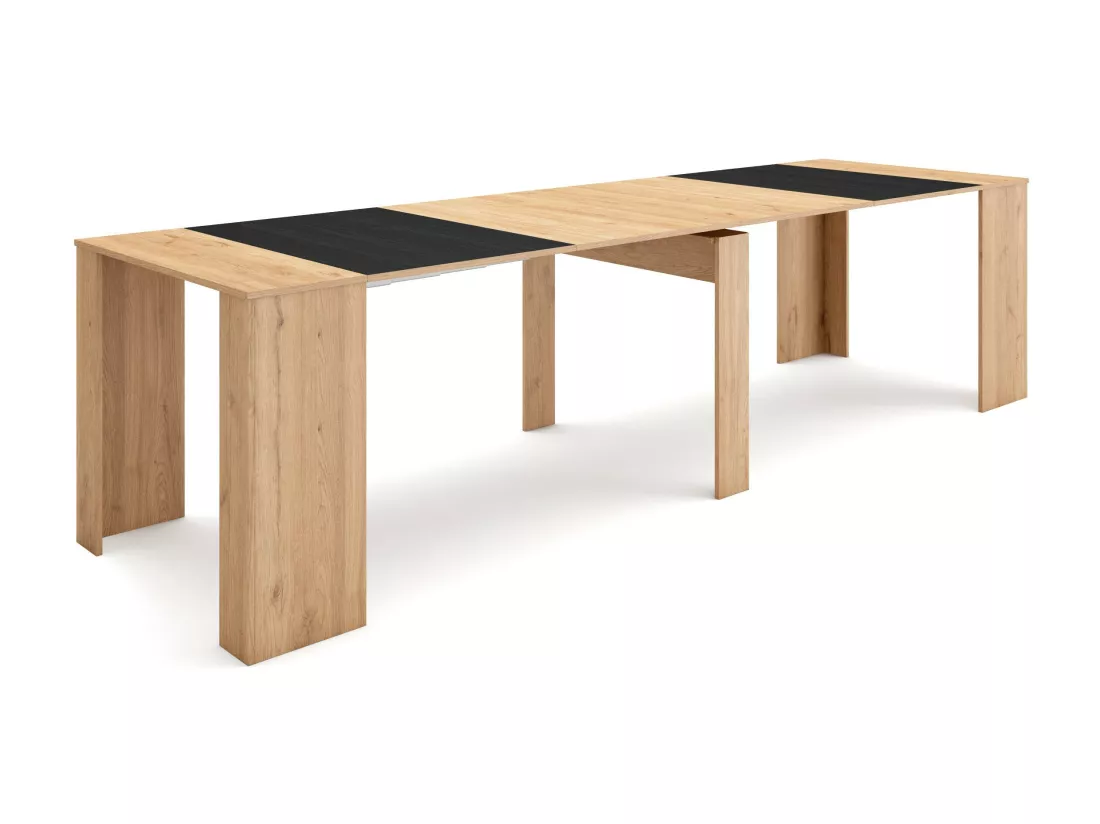 Table console extensible, 300, Pour 14 personnes, Table à Manger, Chêne et noir