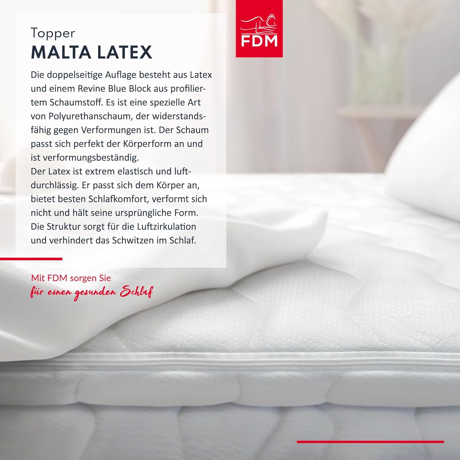 FDM Matratzentopper Malta Latex Matratze Topper 180x200 cm Härtegrad H2 H4 Höhe ca. 8 cm profilierter HR-Schaum Latex Allergiker Geeignet Öko-Tex