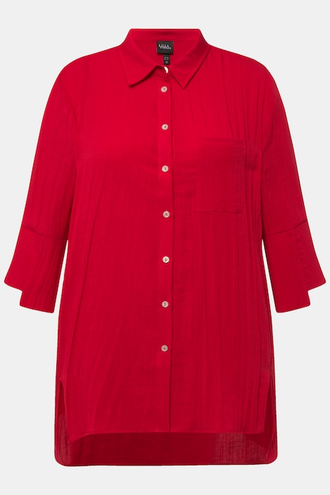 Hemdbluse, asymmetrische Manschetten, Hemdkragen, 3/4-Arm