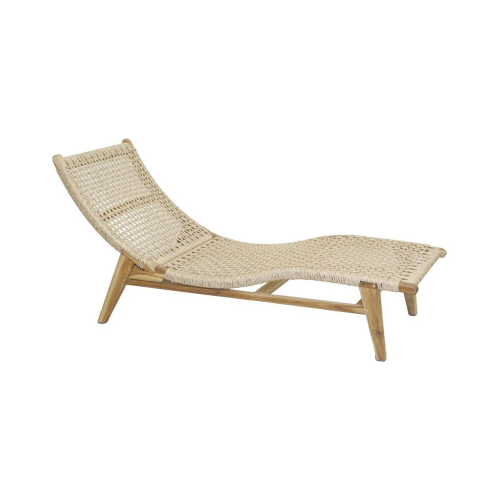 Chaise bain de soleil en teck et cannage synthétique