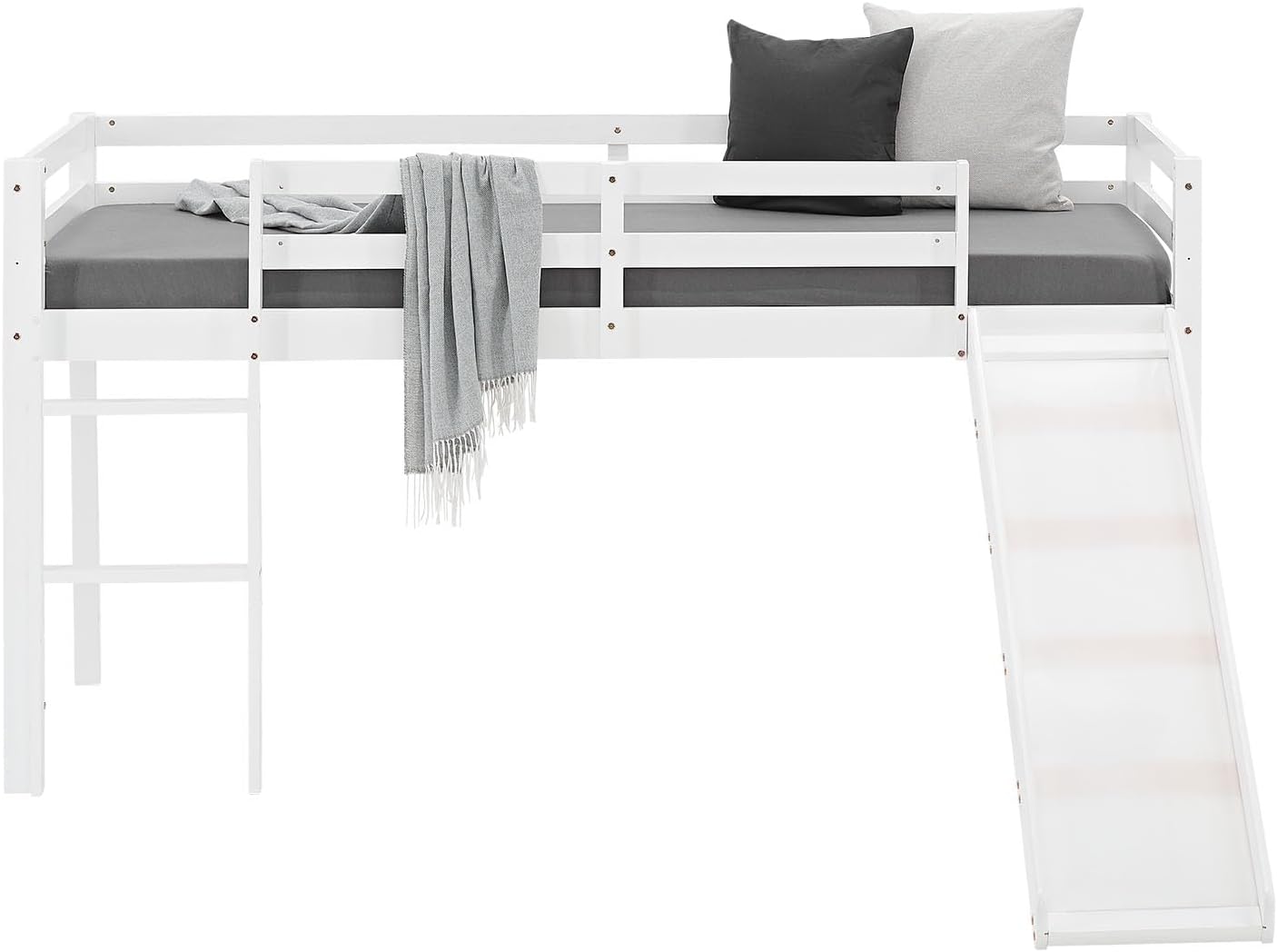 Homestyle4u Hochbett 90x200 mit Rutsche Treppe Weiß Kinderbett Etagenbett Bettgestell Kiefer Holz Massiv Stockbett Bunk Bed | Artikel 1434