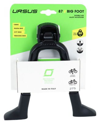 BEQUILLE VELO DOUBLE CENTRALE URSUS BIG FOOT 26  PLIABLE ALU NOIR (275mm) - SUPPORTE POIDS 50KGS (LIVRE SUR CARTE)