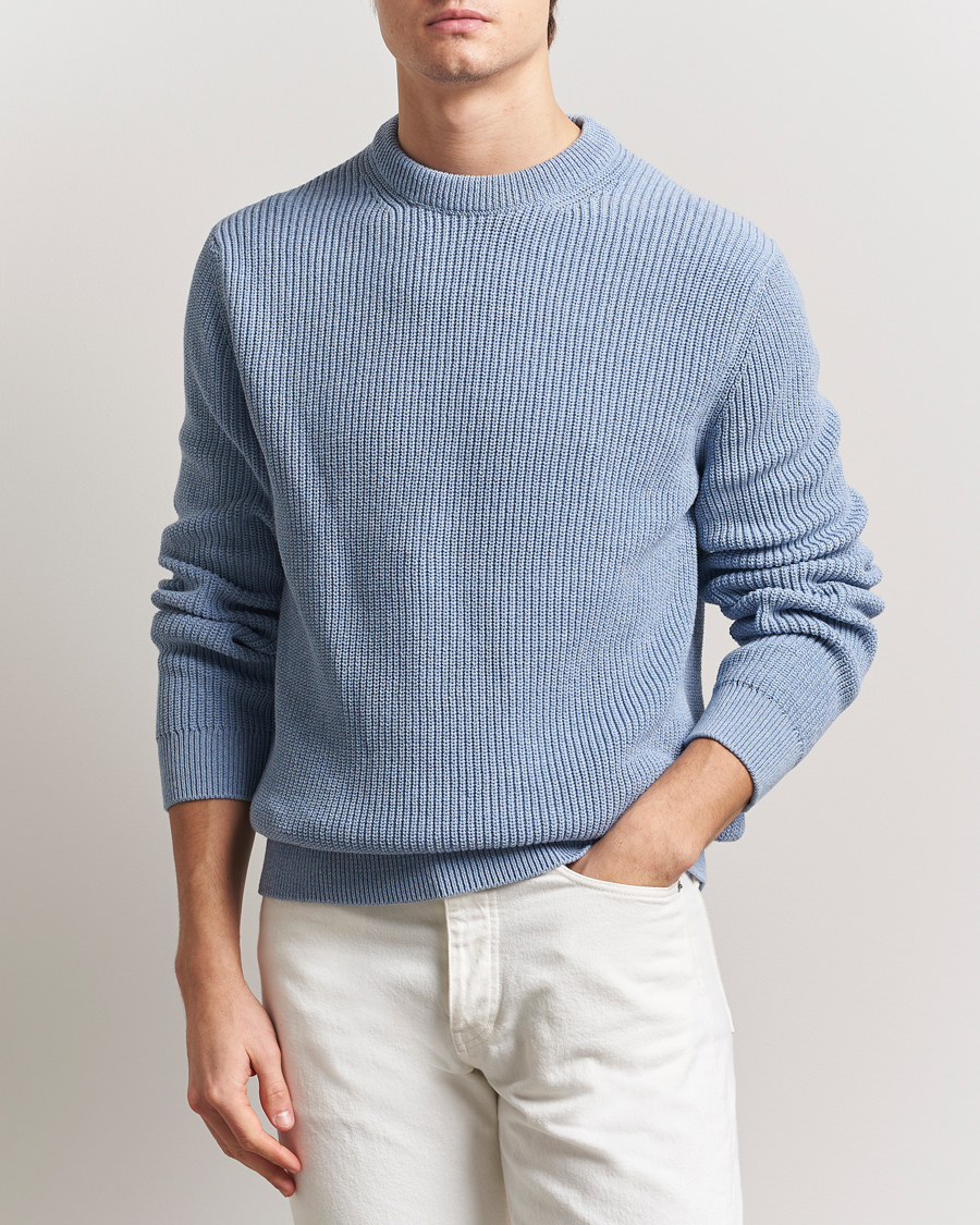 Nudie Jeans Augusti Rib Cotton Sweater Blue Melange