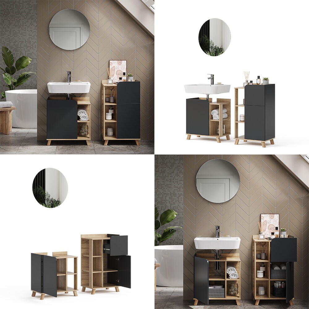 Vicco Badmöbel-Set Karen Sonoma Anthrazit 3 Teile