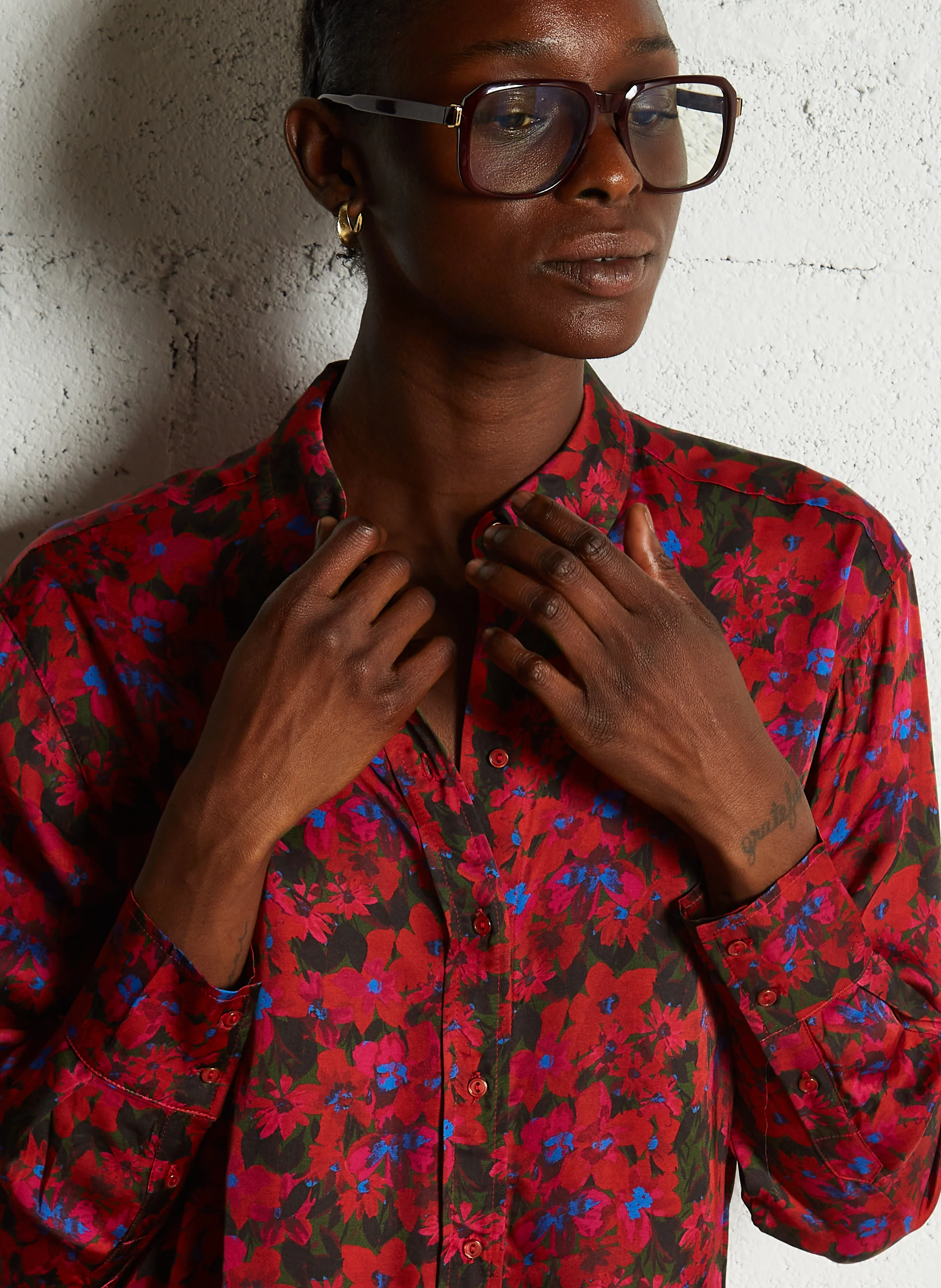 CAMILIANA - Chemise col classique droite imprimée | Rouge