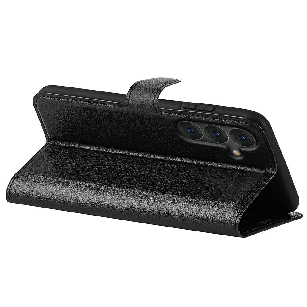 Samsung Galaxy S25 Leder Tasche Flip Cover Litchi Look - Schwarz