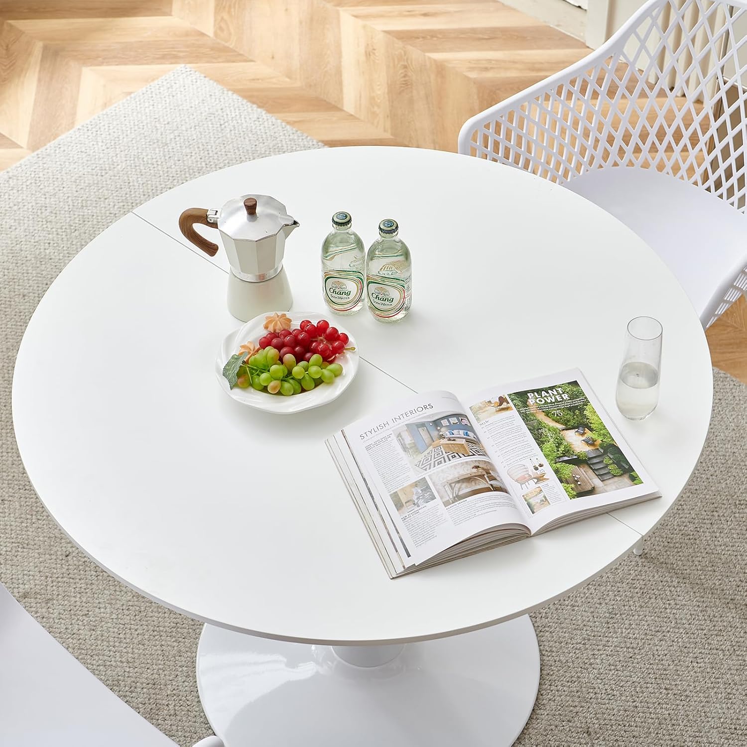 Moderner runder Esstisch, Bartisch, Schreibtisch, geeignet für Küche, Esszimmer, Wohnzimmer und Büro, für 2-4 Personen, Durchmesser 100 cm, weiß