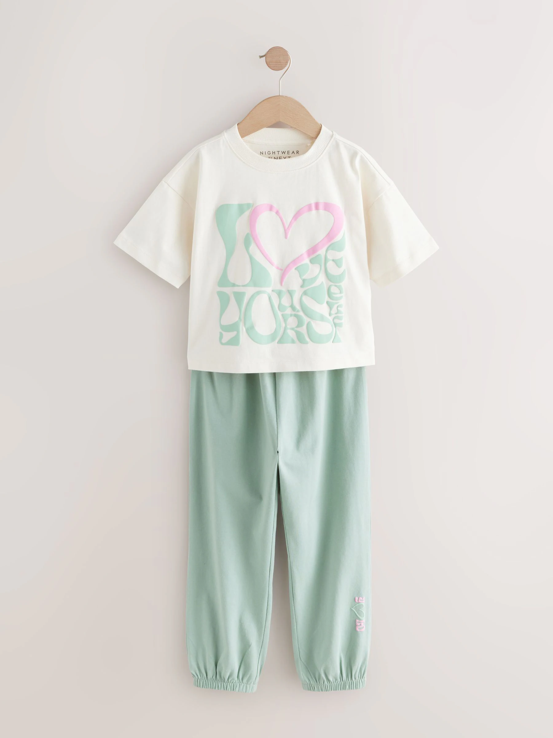 Groen/roze Love-slogan - Verpakking van 3 pyjama's met joggingbroek (3 - 16 jr)