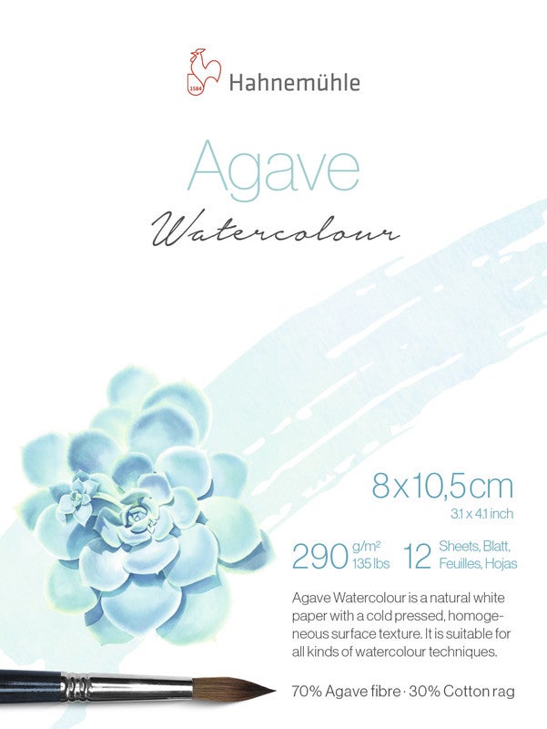 Hahnemühle Papier Agave Waterverf, 8 x 10,5 cm, 290 g/m², 1 blok met 12 vellen
