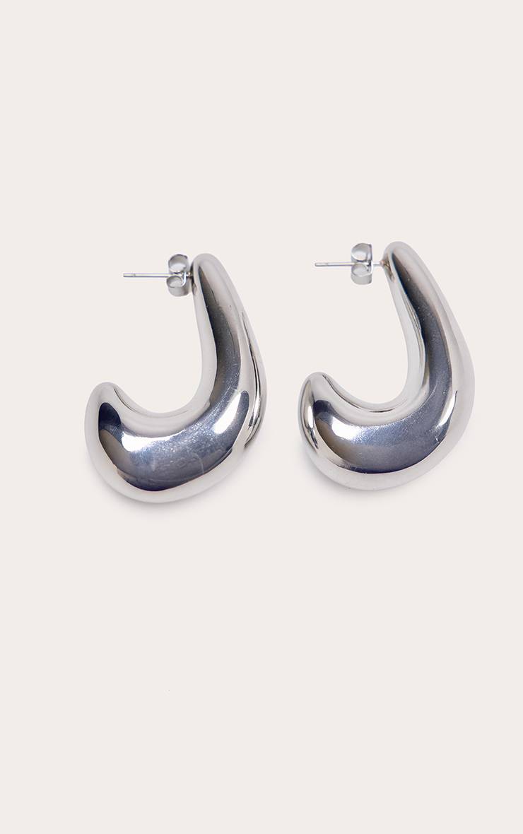Argenté Boucles D'oreilles Créoles Dôme Volumineuses Lisses