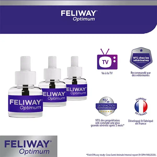 Feliway Optimum Pack éco 3 recharges Anti-stress chat nouvelle formule 3x30 jours
