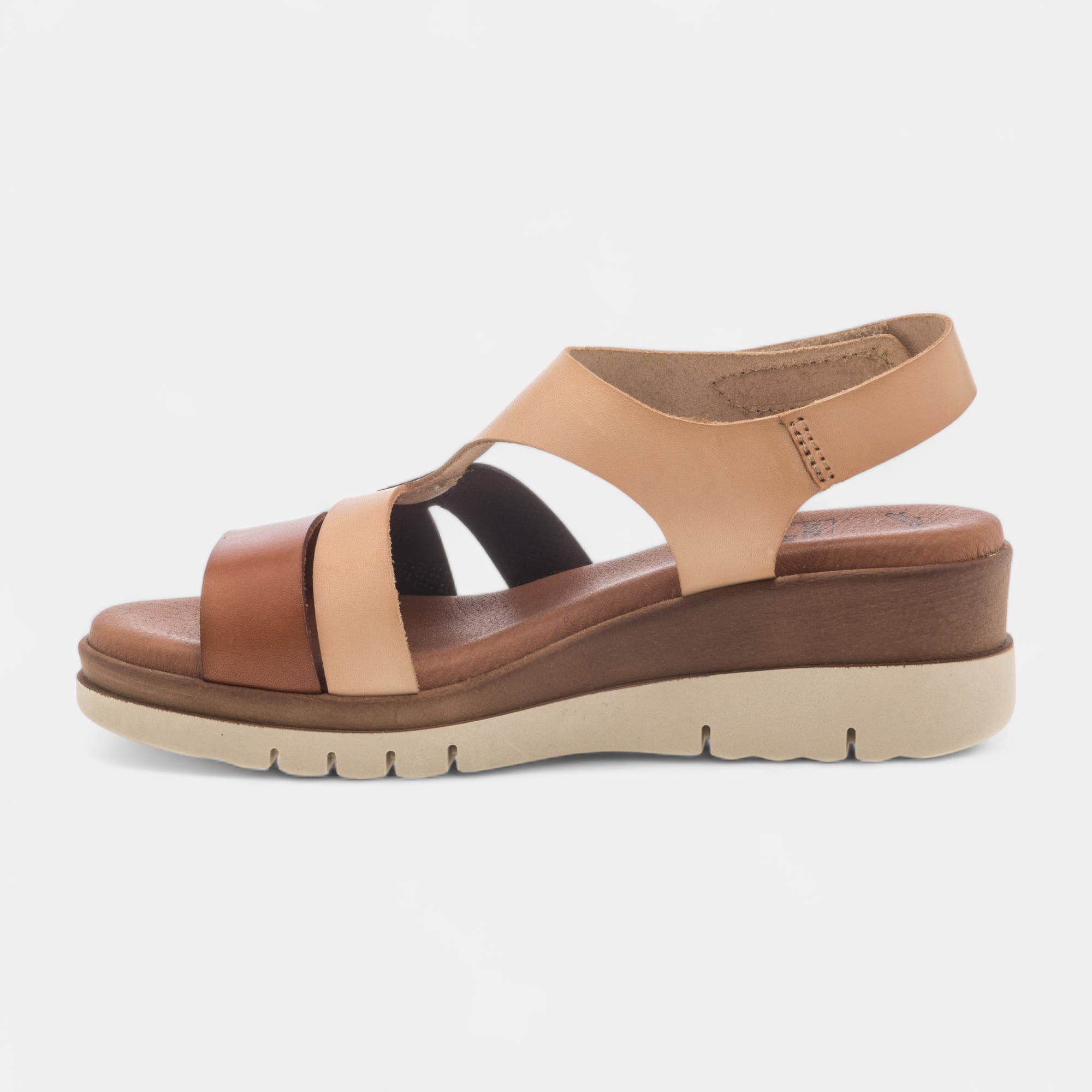 Sandales à talon compensé Femme en cuir beige