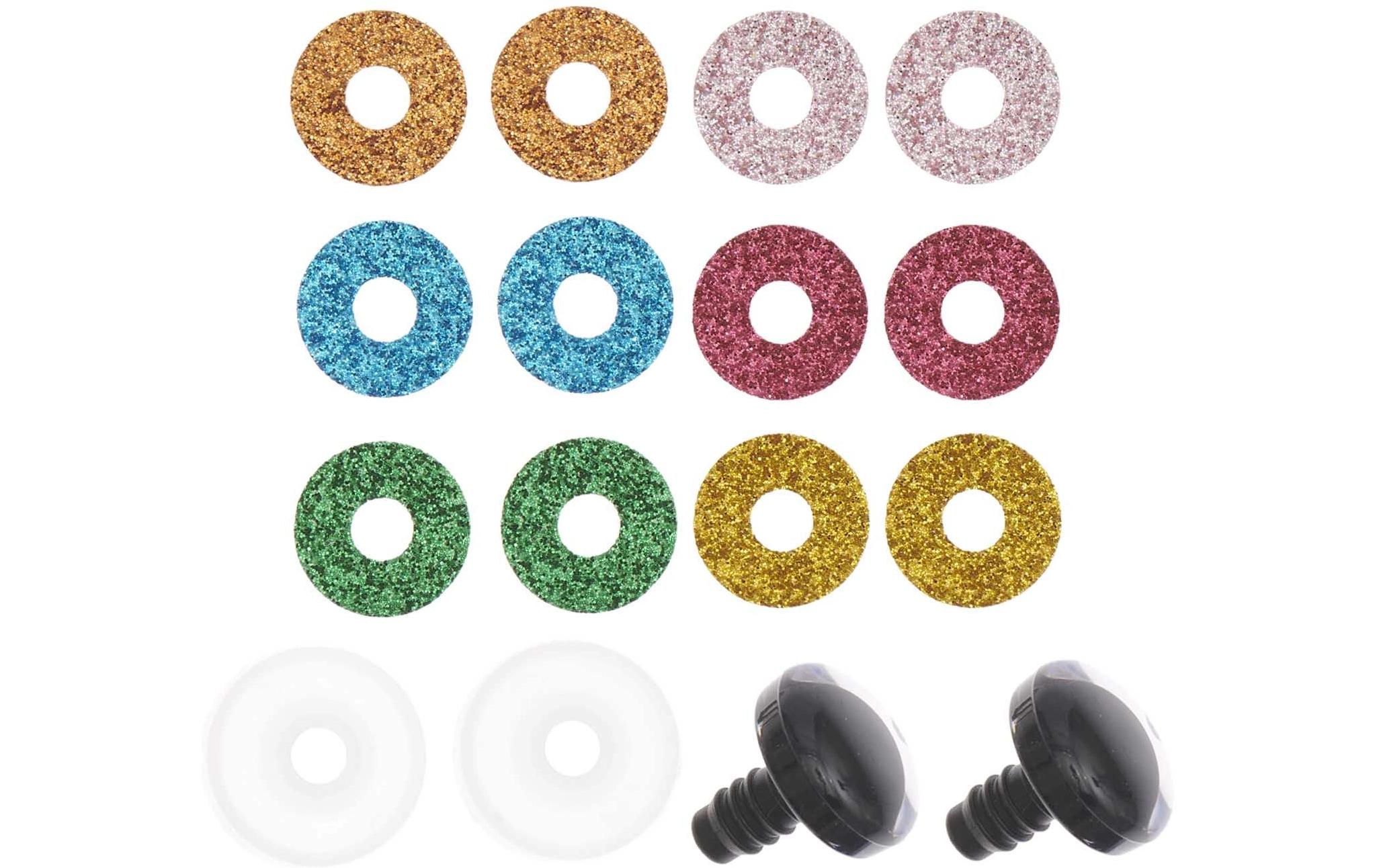 Sicherheitsaugen mit 6 Farben zur Auswahl 20 mm 2 Stk.Set mit sechs Glitzerfarben für individuelle Gestaltung