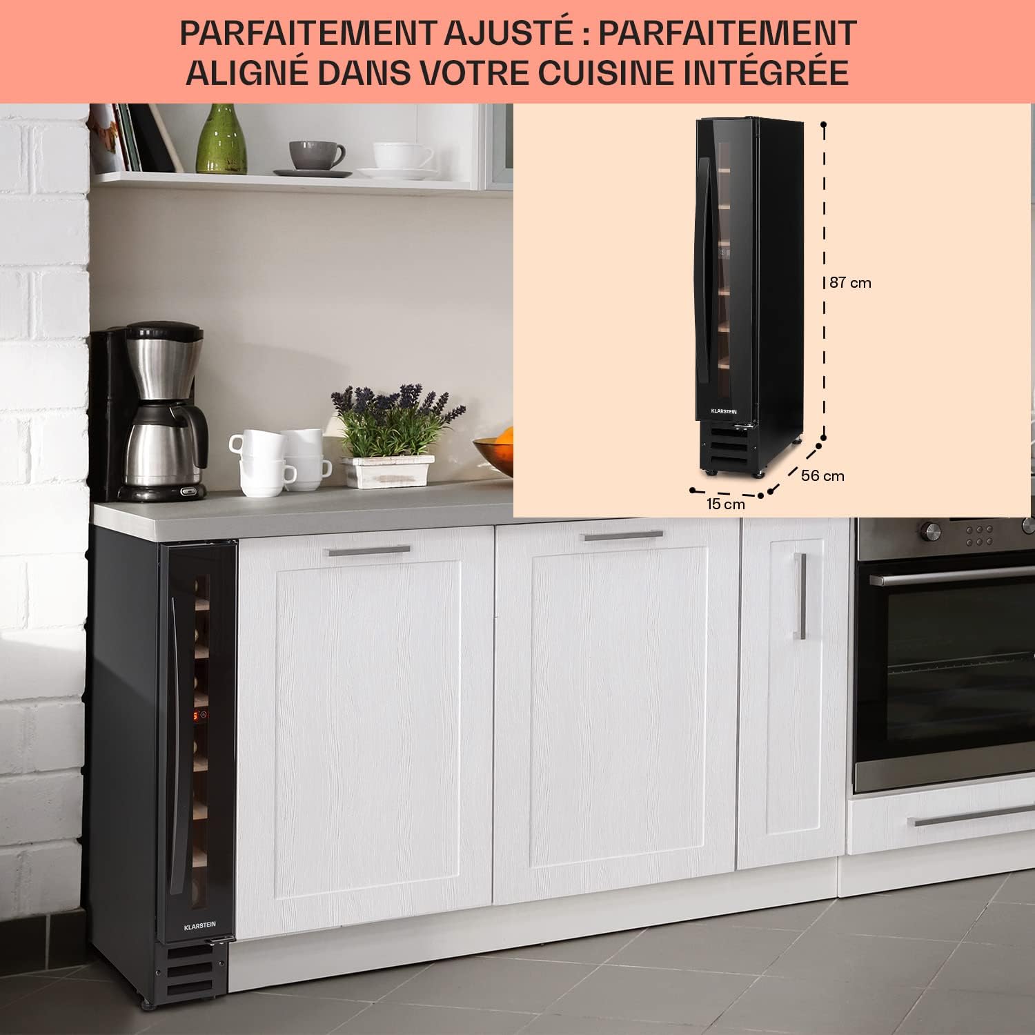 KLARSTEIN 20L Cave a Vin Encastrable de Vieillissement avec une Porte en Verre, Cave a Vins à Zone Unique, Bar Intérieur/Extérieur, Frigo Vin, Mini Cave à Vin 7 Bouteilles