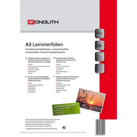 Monolith Laminierfolien DIN A3 80 Mic,hochglanz, 25 Stück