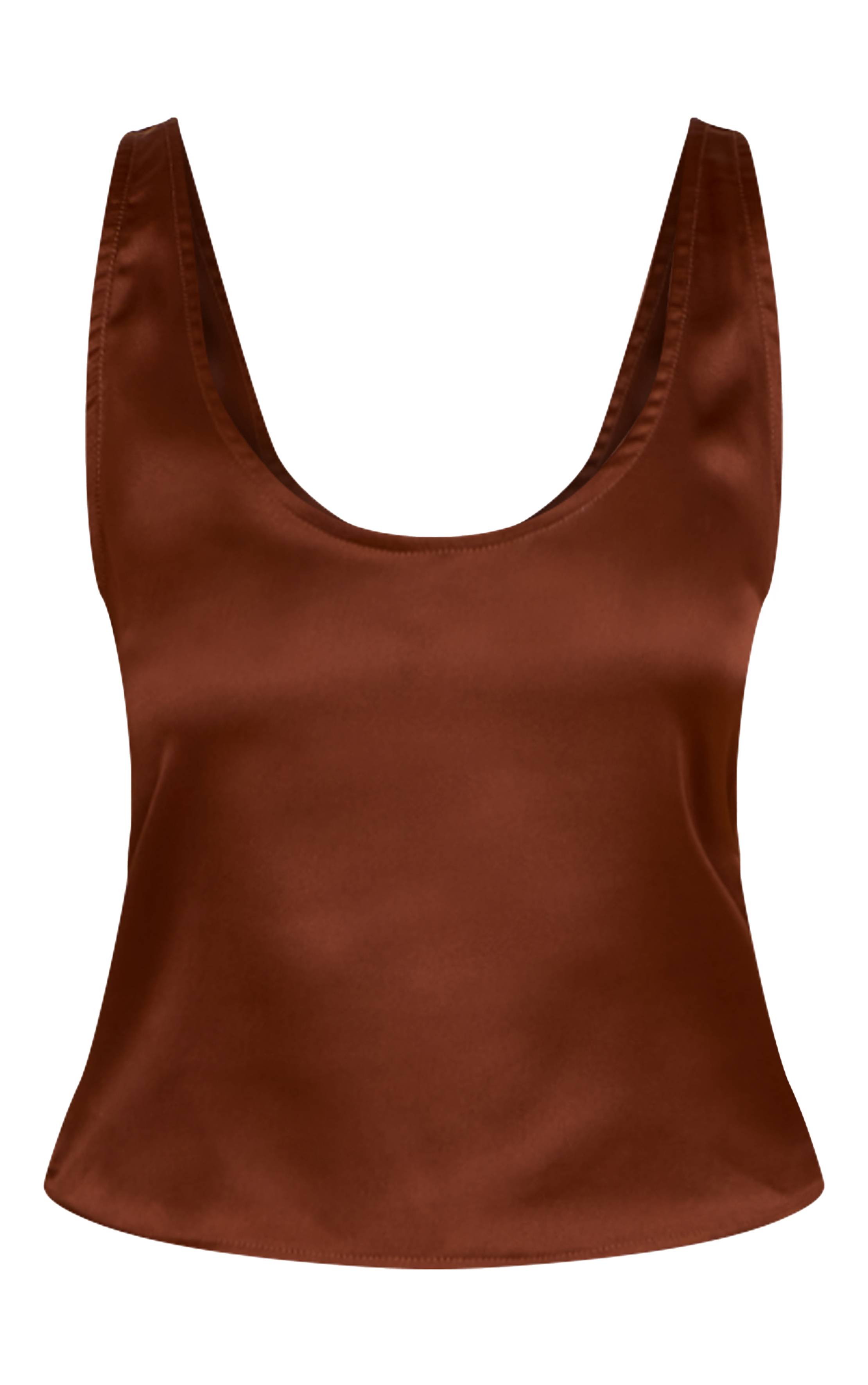 Chocolat Top Caraco Décolleté Arrondi En Satin