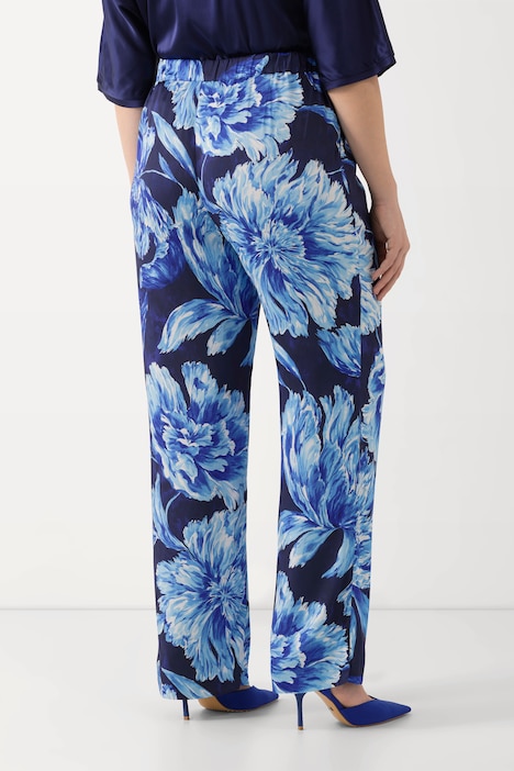 Satinhose, florales Design, gerades Bein, Elastikbund