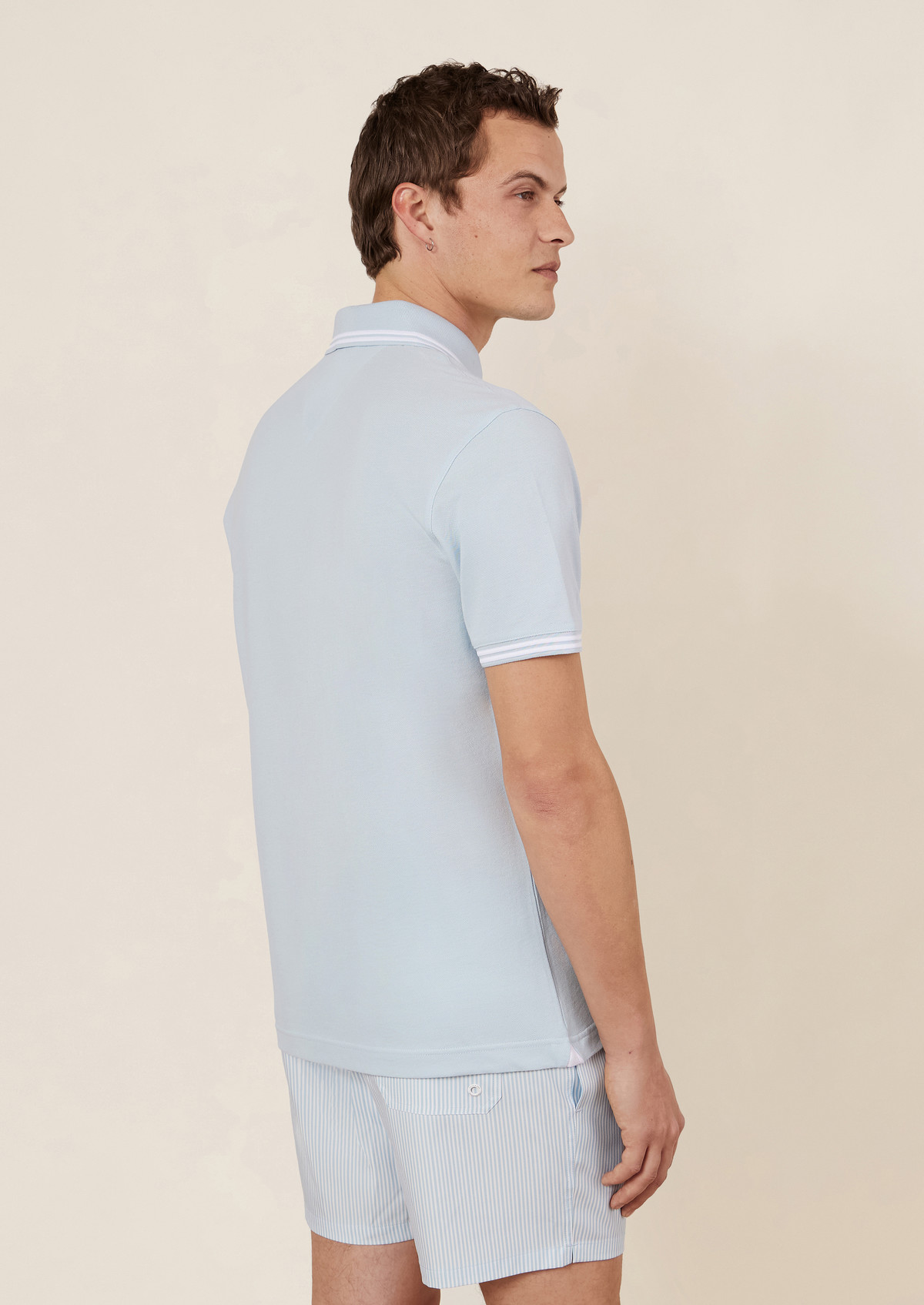 Polo manches courtes Slim en coton uni bleu ciel