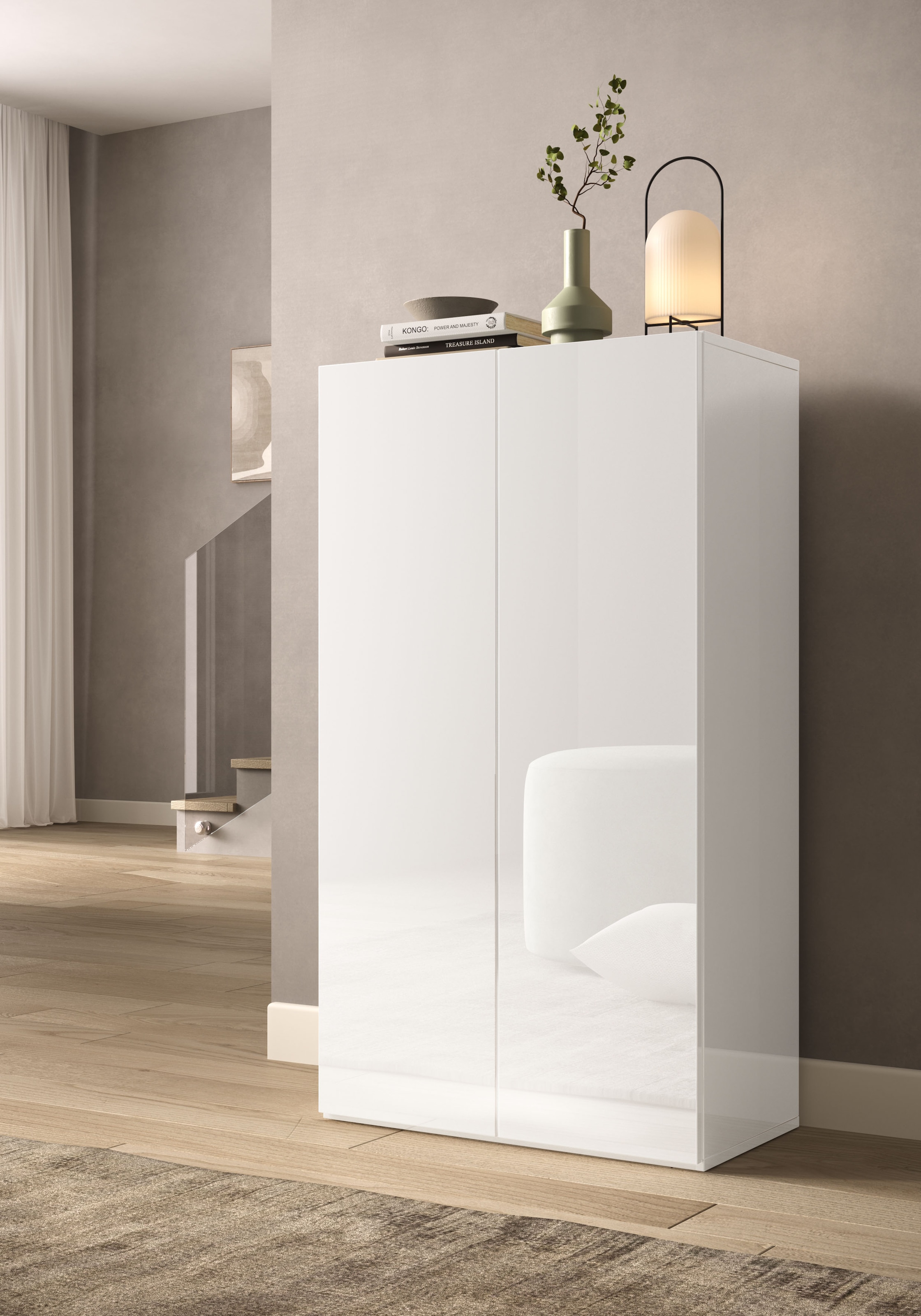 INOSIGN Schuhschrank »SMILE Breite 63 cm, Höhe 114 cm, Schuhregal mit 5 Ebenen,« Schuhkommode in Weiss Hochglanz Lack