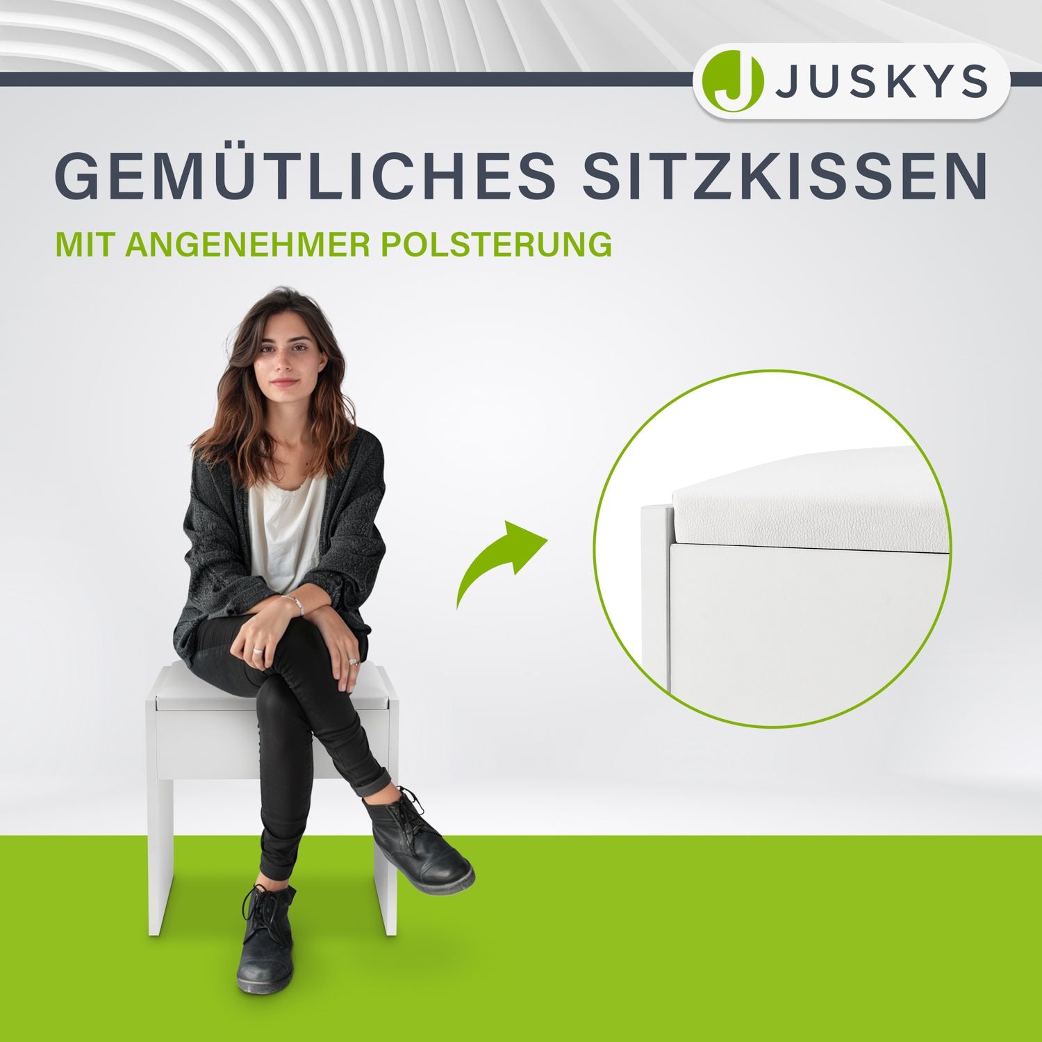 Juskys Schminktisch Hocker Melly aus Holz mit gepolstertem Kissen & Bezug aus Kunstleder in Weiß