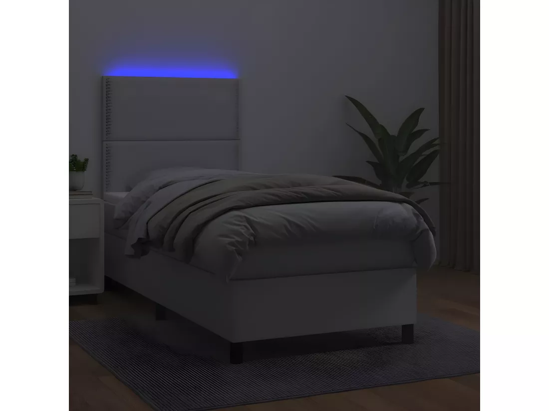 Sommier tapissier et matelas et LED Blanc 100x200 cm Similicuir