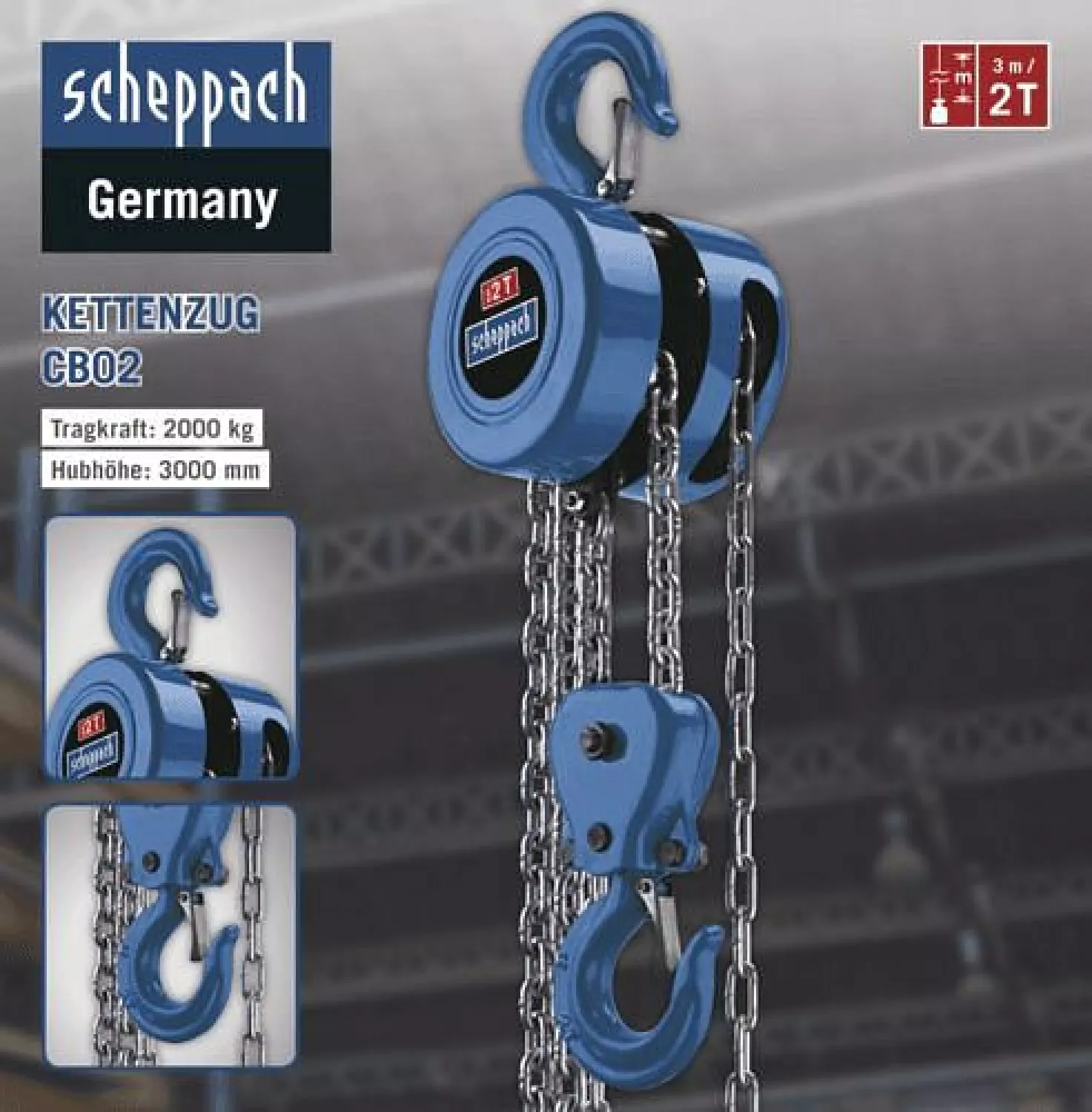 Scheppach CB02 Katrol kettingtakel - 2000kg