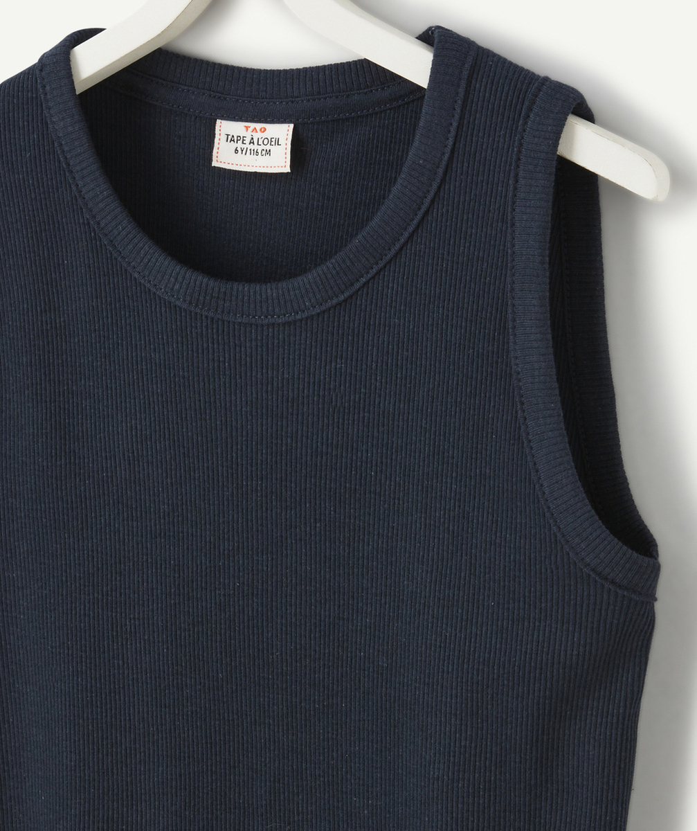 T-SHIRT SANS MANCHES GARÇON BLEU MARINE EN COTON BIO