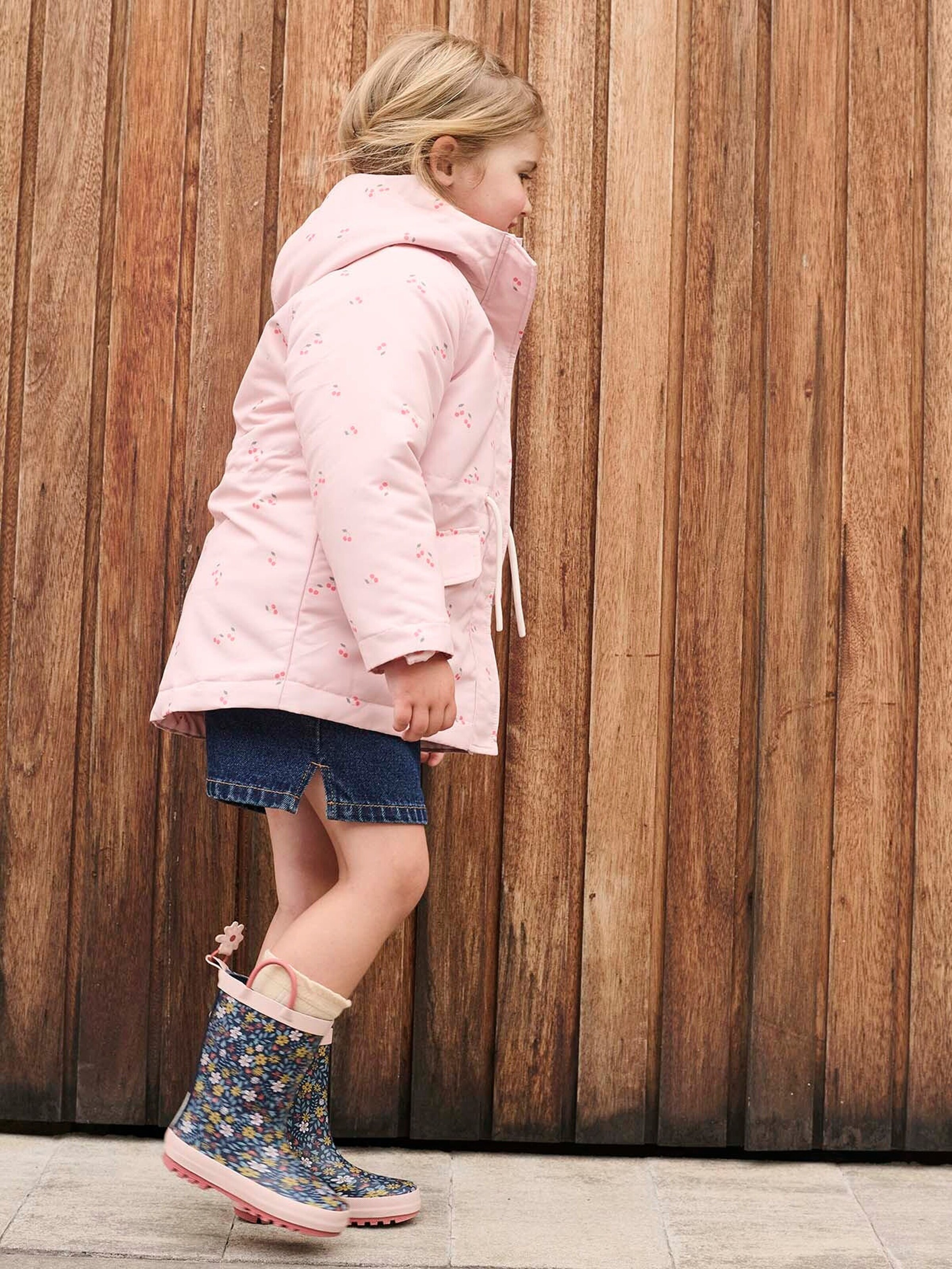 Vertbaudet Kinder Gummistiefel mit Blumenmuster und Henkeln marine