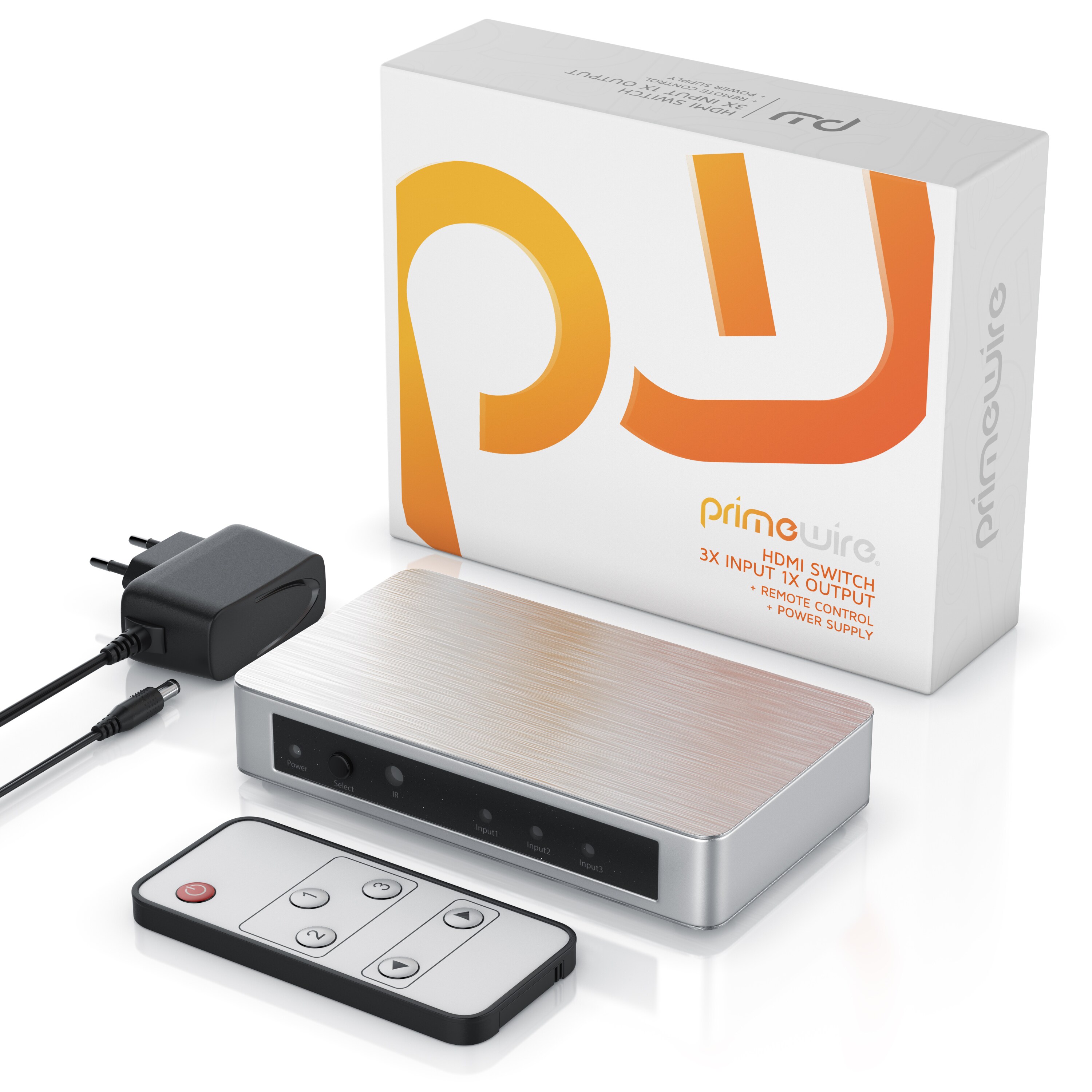 Primewire 3-Port 4k UHD HDMI Switch mit Fernbedienung & Netzteil 3x HDMI IN / 1x HDMI OUT