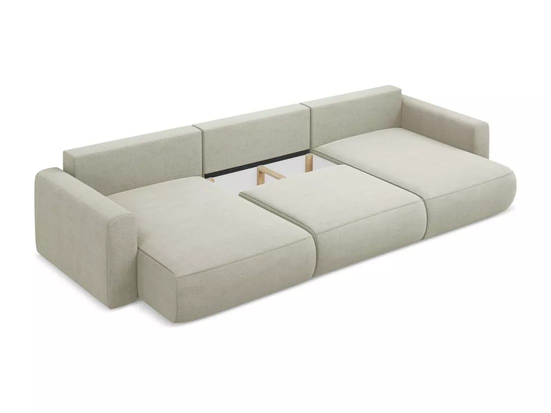 Canapé d'angle panoramique convertible en tissu texturé - beige clair - KAPUA