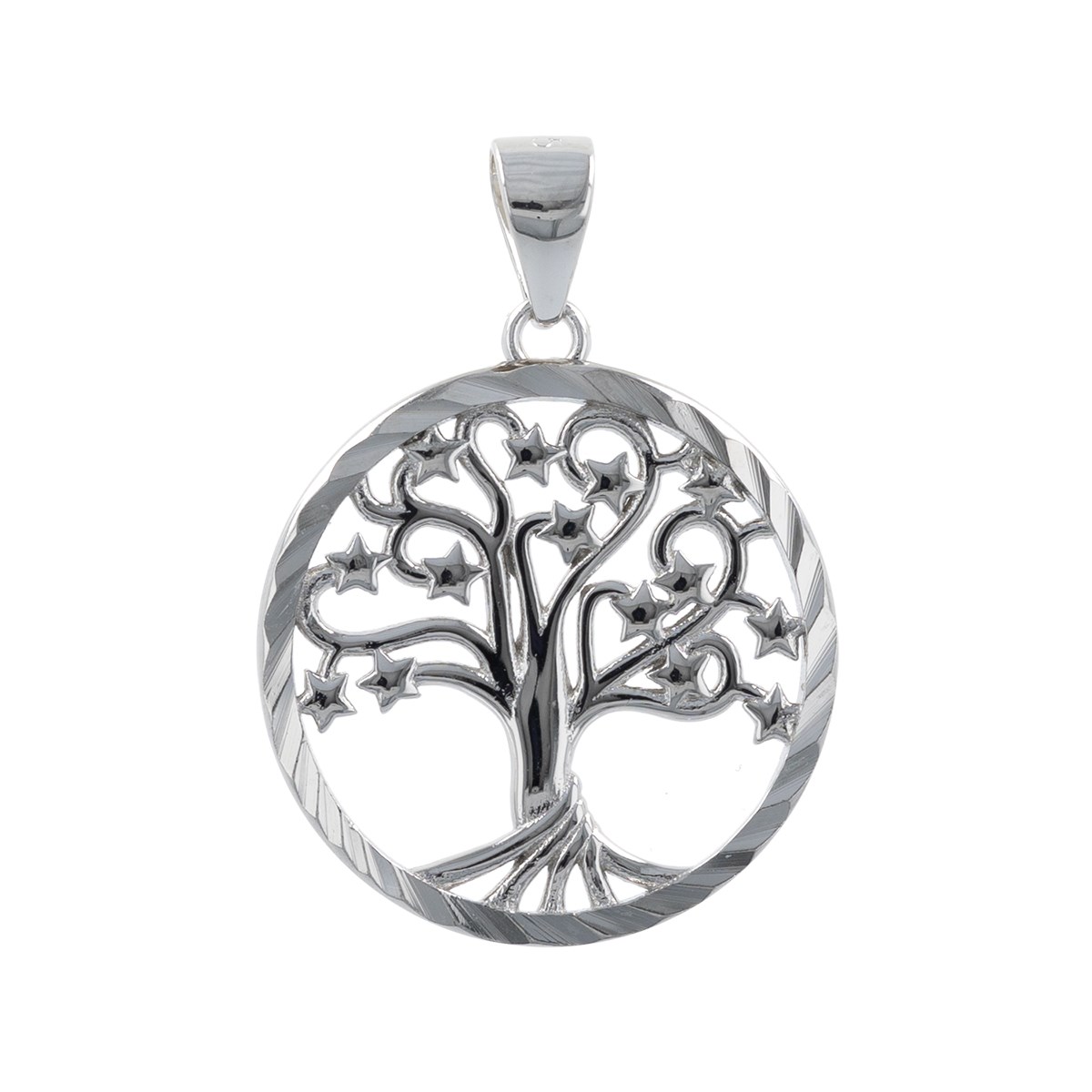 Pendentif argent rhodié arbre de vie forme ronde