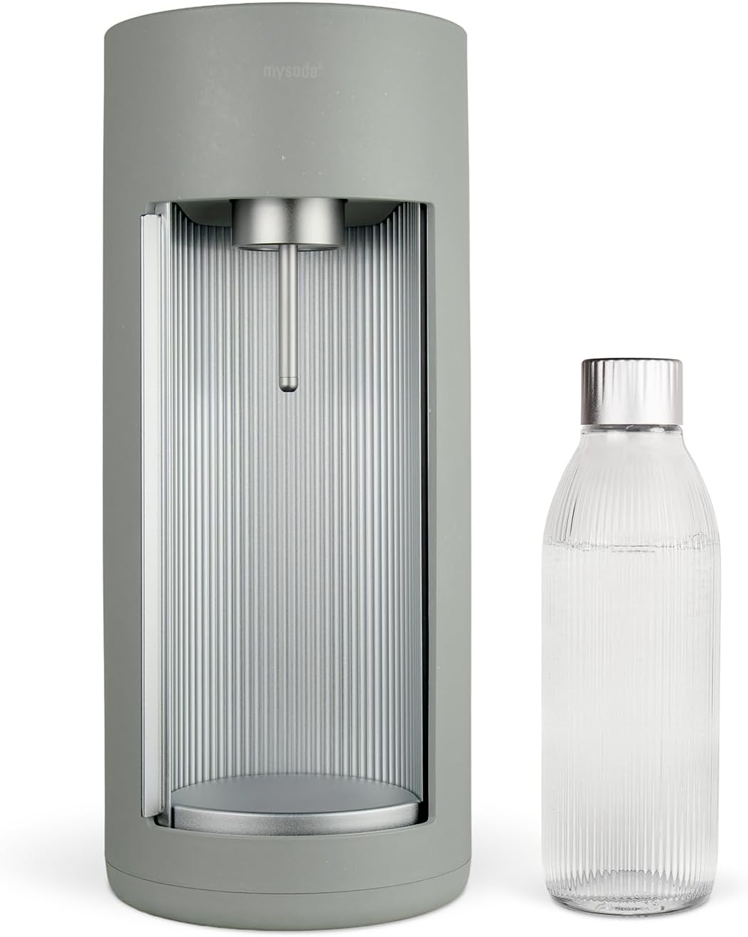 Mysoda: Stilvoller Glassy Wassersprudler aus Holzkomposit und Aluminium (ohne CO2-Zylinder) mit 1-Liter-Glasflasche & BPA-freier 1-Liter-Plastikflasche - Salbeigrün (Pigeon)