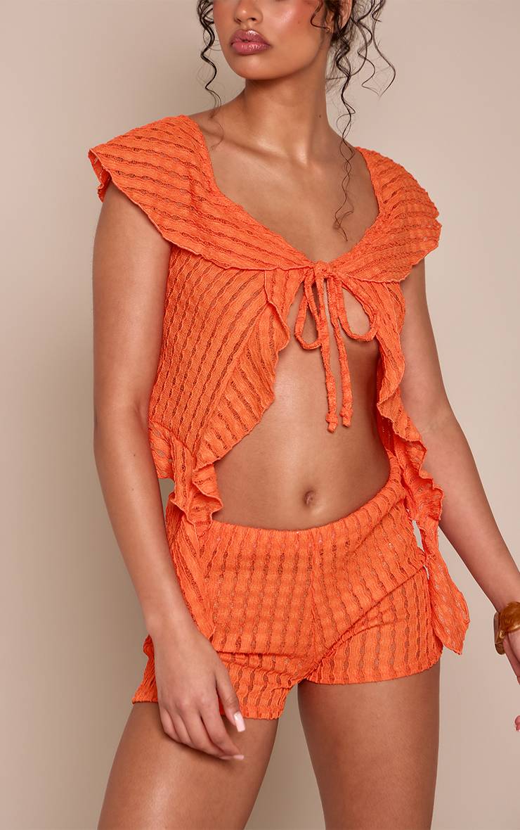 Orange Ensemble Short Taille Basse Texturé