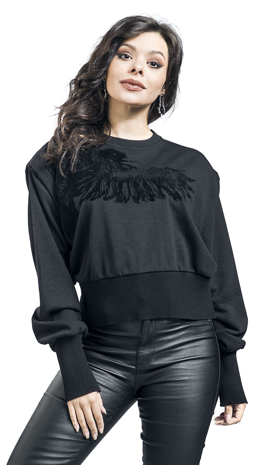 Sweat Crop Top avec Imprimé Corbeau | Black Premium by EMP Sweat-shirt