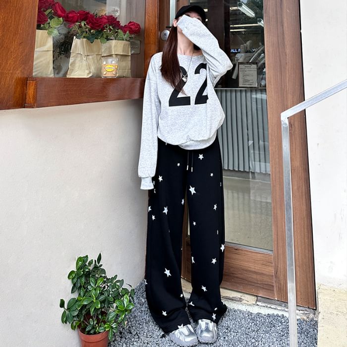Rosesand - High Rise Star Print Loose-Fit Wijde Joggingbroek