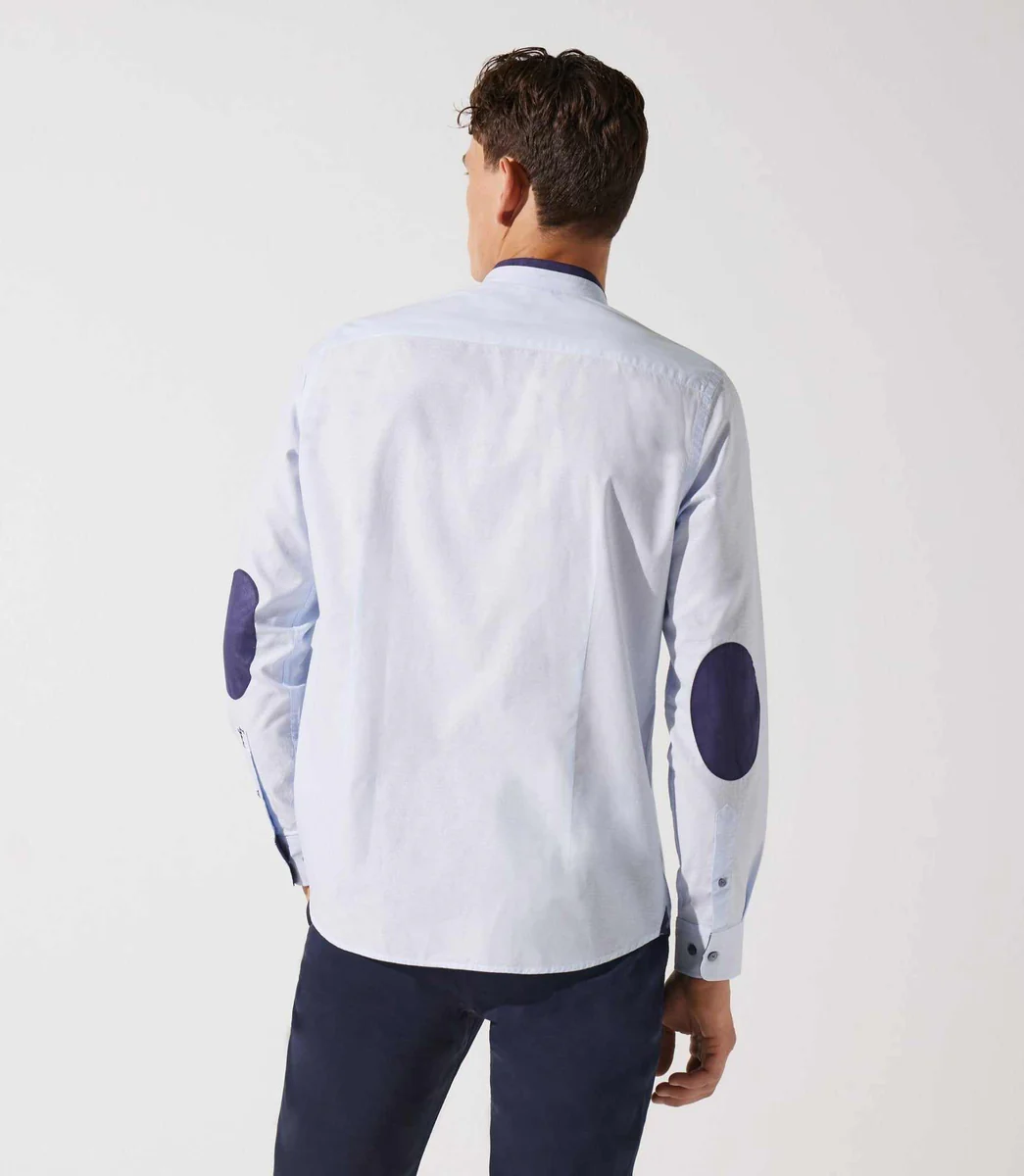 Chemise col mao à coudières bleu ciel et marine JOY