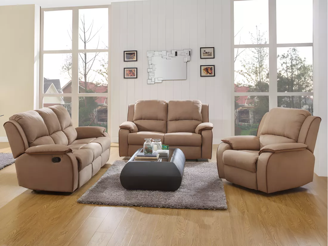Canapés 3 places 2 places et un fauteuil relax en microfibre HERNANI - Taupe
